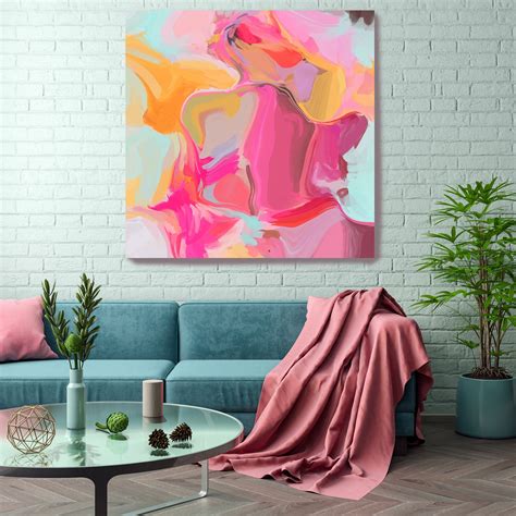 Art & Collectibles Oil Painting Hot Pink Room Decor Abstract Art Canvas ...