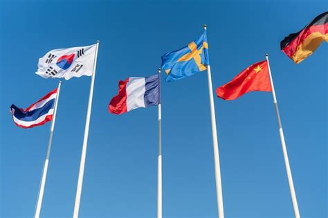 Premium Photo | The national flags of six nations thailand south korea ...