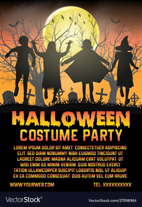 Halloween kids costume party in front cemetery Vector Image