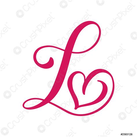 Vector Vintage floral monogram letter L Calligraphy element heart logo ...