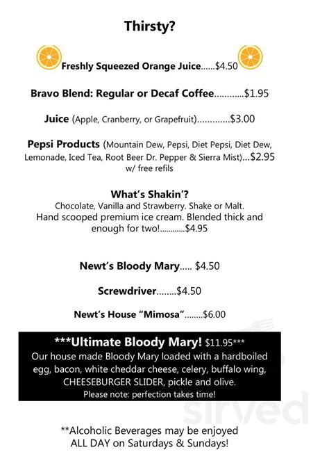 Newt's North menu in Rochester, Minnesota, USA