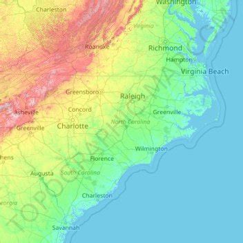 North Carolina topographic map, elevation, terrain