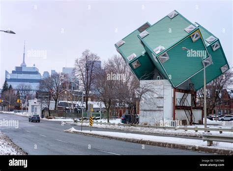 Toronto Cube House, a one-of-a-kind home built with three tilted green ...