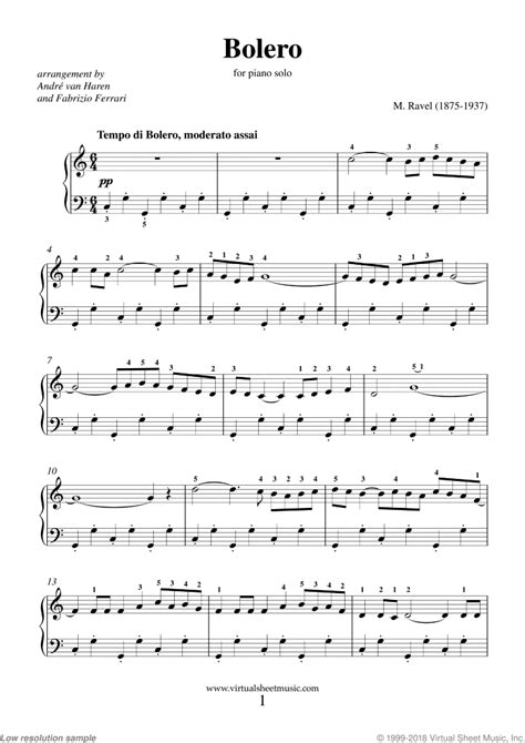 Ravel - Bolero sheet music for piano solo [PDF-interactive]