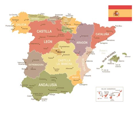 Political Map of Spain, Cities, States, Country Data