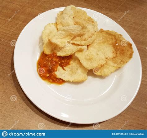 Indonesian Melinjo Emping with Sambal Chili Sauce Stock Photo - Image ...