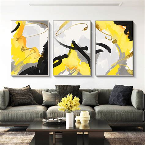 Mustard Yellow Painting Gold Art Set of 3 Wall Art Acrylic - Etsy ...