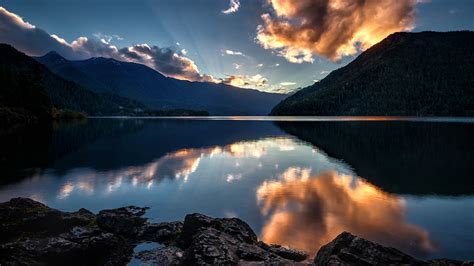 Sunset at Lake Crescent in Olympic National Park, Washington State, USA ...