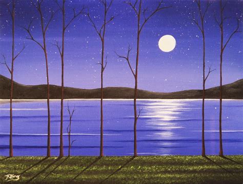 Bing Art by Rachel Bingaman: Night Landscape Painting, Starry Sky Moon ...