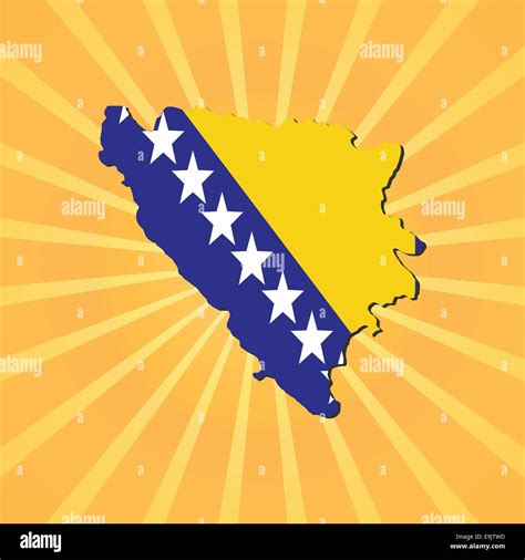 Bosnia map flag on sunburst illustration Stock Vector Image & Art - Alamy