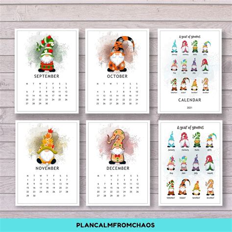 2021 Printable Gnome Calendar DIGITAL DOWNLOAD US letter | Etsy