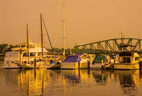 Boat Marina Sunset stock image. Image of shimmer, bridge - 46902339