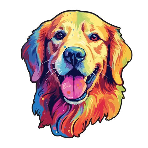 Colorful Golden retriever Dog, Golden retriever Portrait, Dog Sticker ...