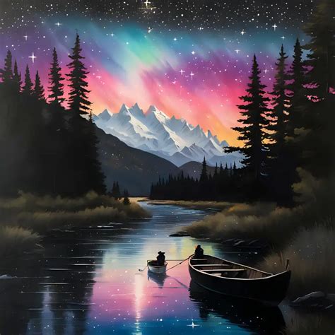 Nighttime River Painting Illustration