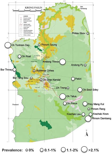 Spatial distribution of P. vivax prevalence, Pailin, Cambodia, 2010 ...