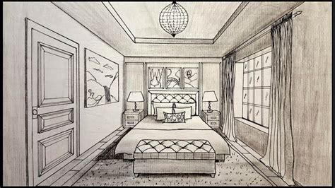 Drawing A Bedroom In One Point Perspective Timelapse | Perspective room ...