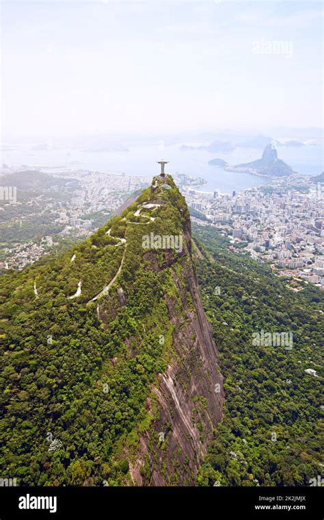 Rios most famous monument Christ the Redeemer. Aerial view of Rio De ...