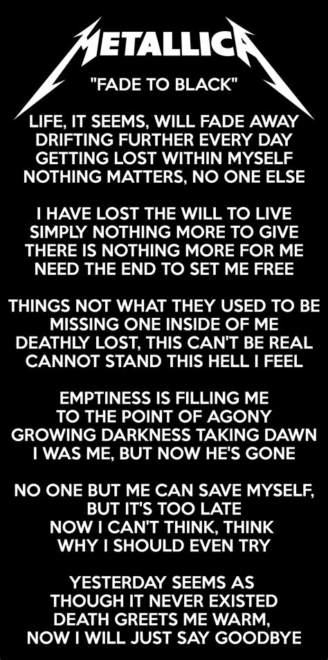 Metallica - FADE TO BLACK LYRICS | Metallica quotes, Metallica lyrics ...