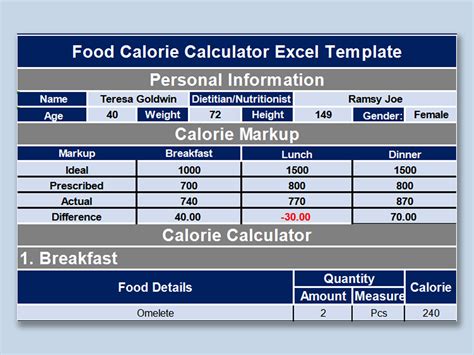 EXCEL of Food Calorie Calculator.xlsx | WPS Free Templates