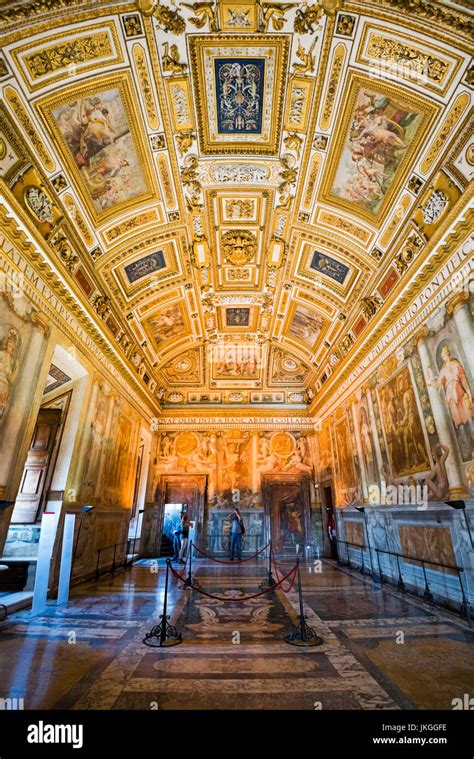 Vertical view of a highly decorated room inside Castel Sant'Angelo in ...