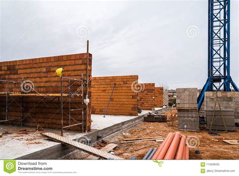 Works of Construction of Thermal Clay Block Walls Stock Photo - Image ...