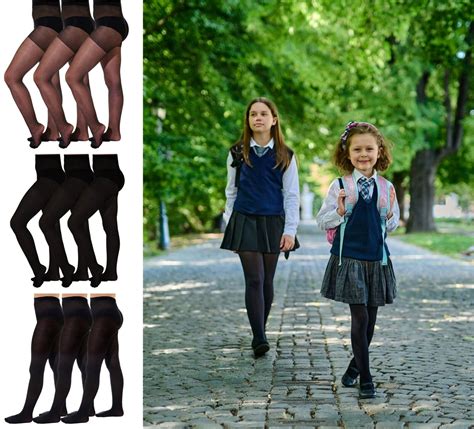 Girl's Black Back To School Classic Tights 3 PACK 20 60 80 100 Den 9-16 ...