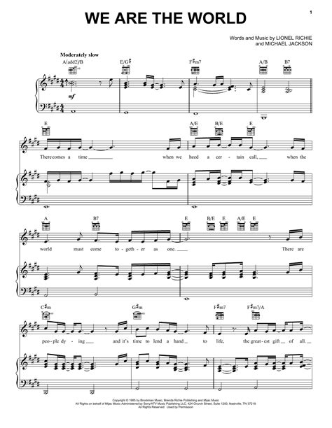 We Are The World sheet music by USA For Africa (Piano, Vocal & Guitar ...