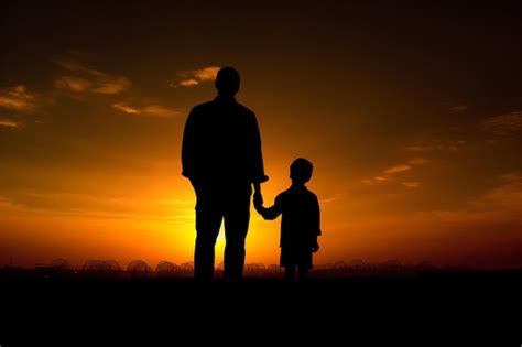 Premium Photo | Silhouette of a father and son holding hands at sunset