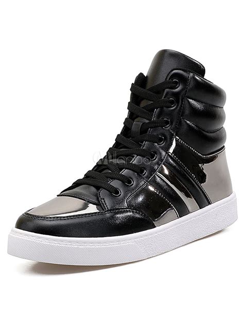 Men White Sneakers 2018 High Top Skate Shoes Lace Up Round Toe Casual ...