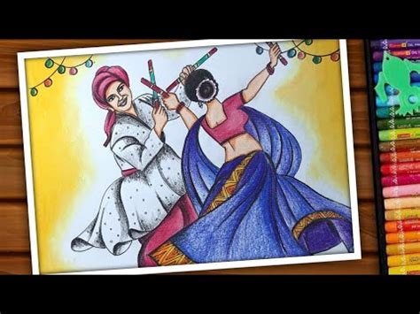 Navratri drawing Easy for Beginners, Easy Garba dance Performance ...