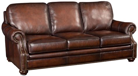 Hooker Furniture SS185 Brown Leather Sofa with Wood Exposed Bun Foot ...