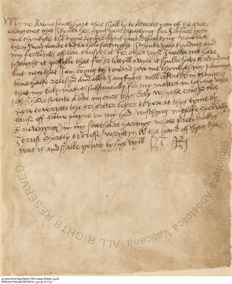 Love Letter of King Henry VIII to Anne Boleyn [date unknown].