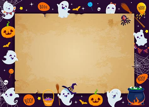 Halloween holiday kawaii ghosts and vintage scroll 29693950 Vector Art ...