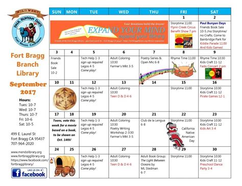 September Calendar of Events - Fort Bragg Library