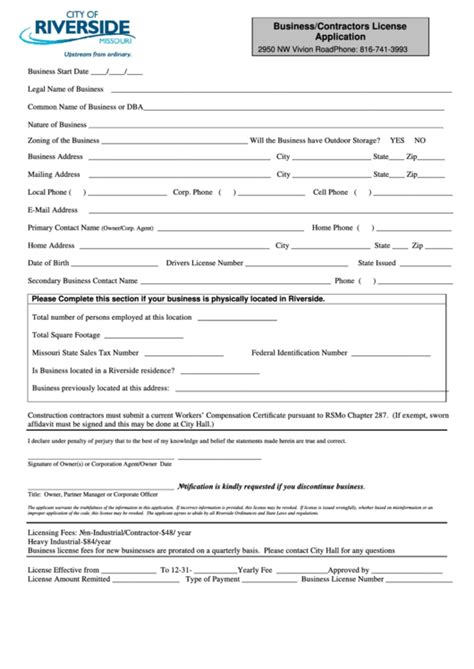 Fillable Business License Application Form printable pdf download