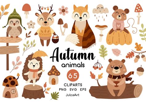 Autumn Animals Clipart, Fall Clipart Graphic by JulzaArt · Creative Fabrica