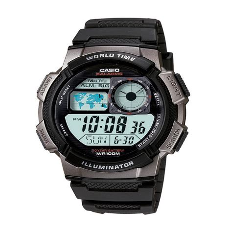 Casio Black World Time Illuminator Watch-AE1000W-1BVCF - The Home Depot