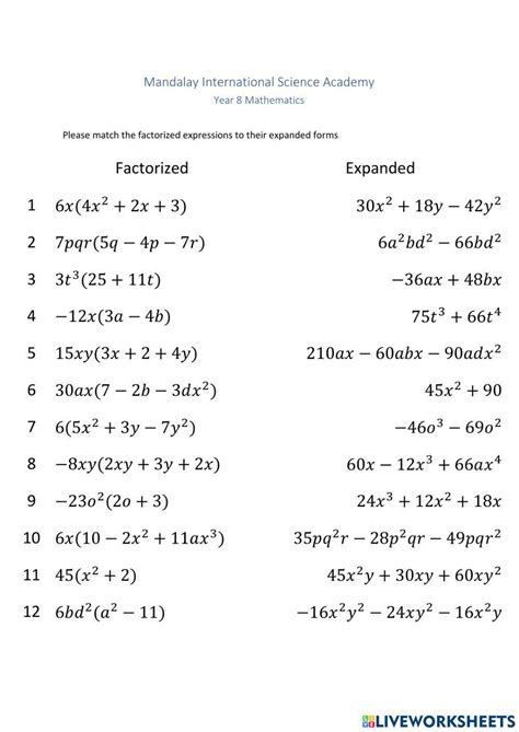 Algebra Factorizing & Expanding Brackets worksheet | Live Worksheets ...