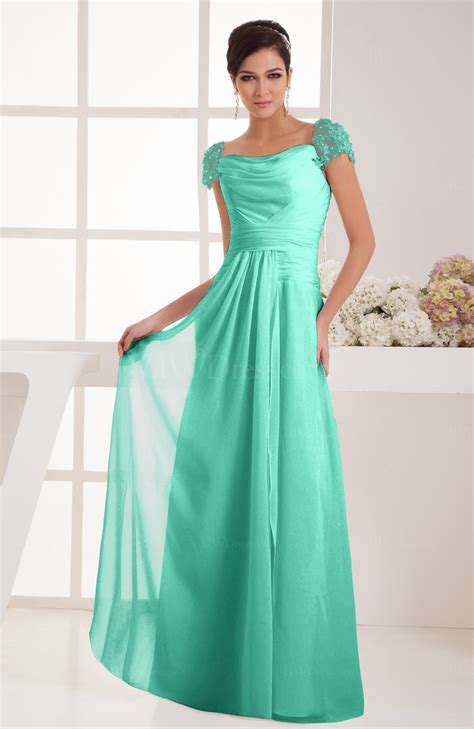 Seafoam Green with Sleeves Bridesmaid Dress Chiffon Trendy Floor Length ...