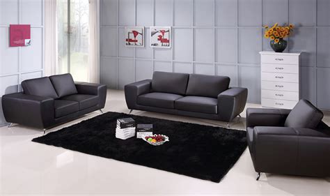 Unique Sofa Set Upholstered in Black Leather Fresno California Beverly ...