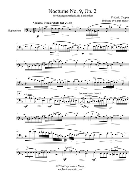 Nocturne Op. 9, No. 2 for Solo Unaccompanied Euphonium (arr. Sarah ...