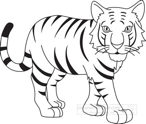 Animal Outline Clipart-stripped bengal tiger black white outline clipart