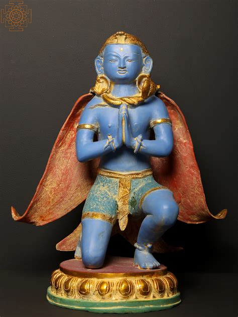 21" Colorful Garuda Brass Statue - Vahana of Lord Vishnu | Exotic India Art