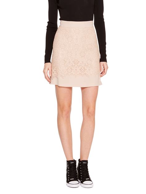 Lyst - Dkny Lace Overlay A-Line Skirt in Natural