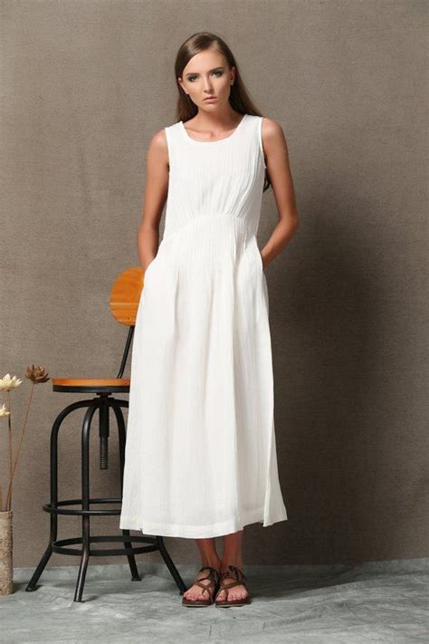 White Linen Dress, Long Linen Dress, Sleeveless Linen Tank Summer Maxi ...