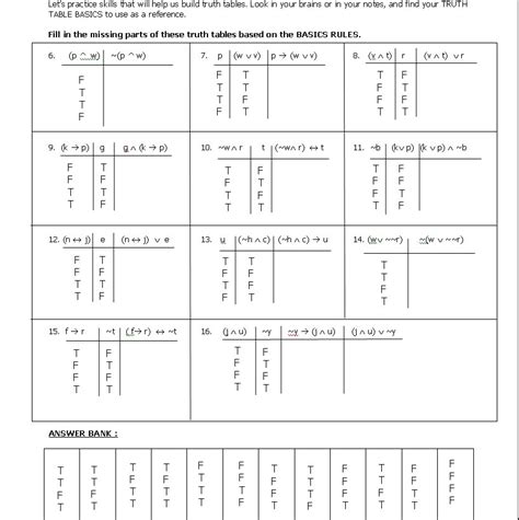 Truth Tables Worksheet Answers | Brokeasshome.com