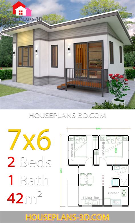 Small House Plans 7x6 With 2 Bedrooms - House Plans 3d 408