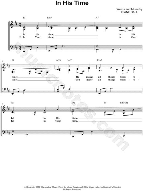 Diane Ball "In His Time" Sheet Music in D Major (transposable ...