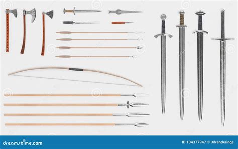 Viking Weapons And Armors Set. Viking Warrior Equipment. Cartoon Vector ...