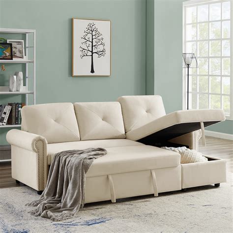 Buy Merax 83.46'' Reversible Pull Out er Sectional Storage Sofa Bed, 3 ...